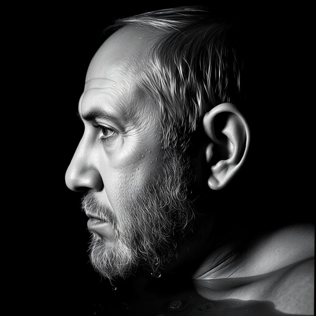 High Contrast Portrait of a Man Submerged