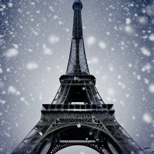 Eiffel Tower in Snow, Romantic Paris
