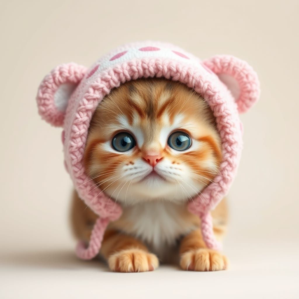 Cat in Pink Hat: Hyper-Realistic High-Definition Portrait