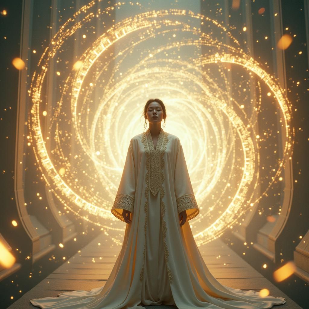 Contemplative Figure Surrounded by Ethereal Numbers