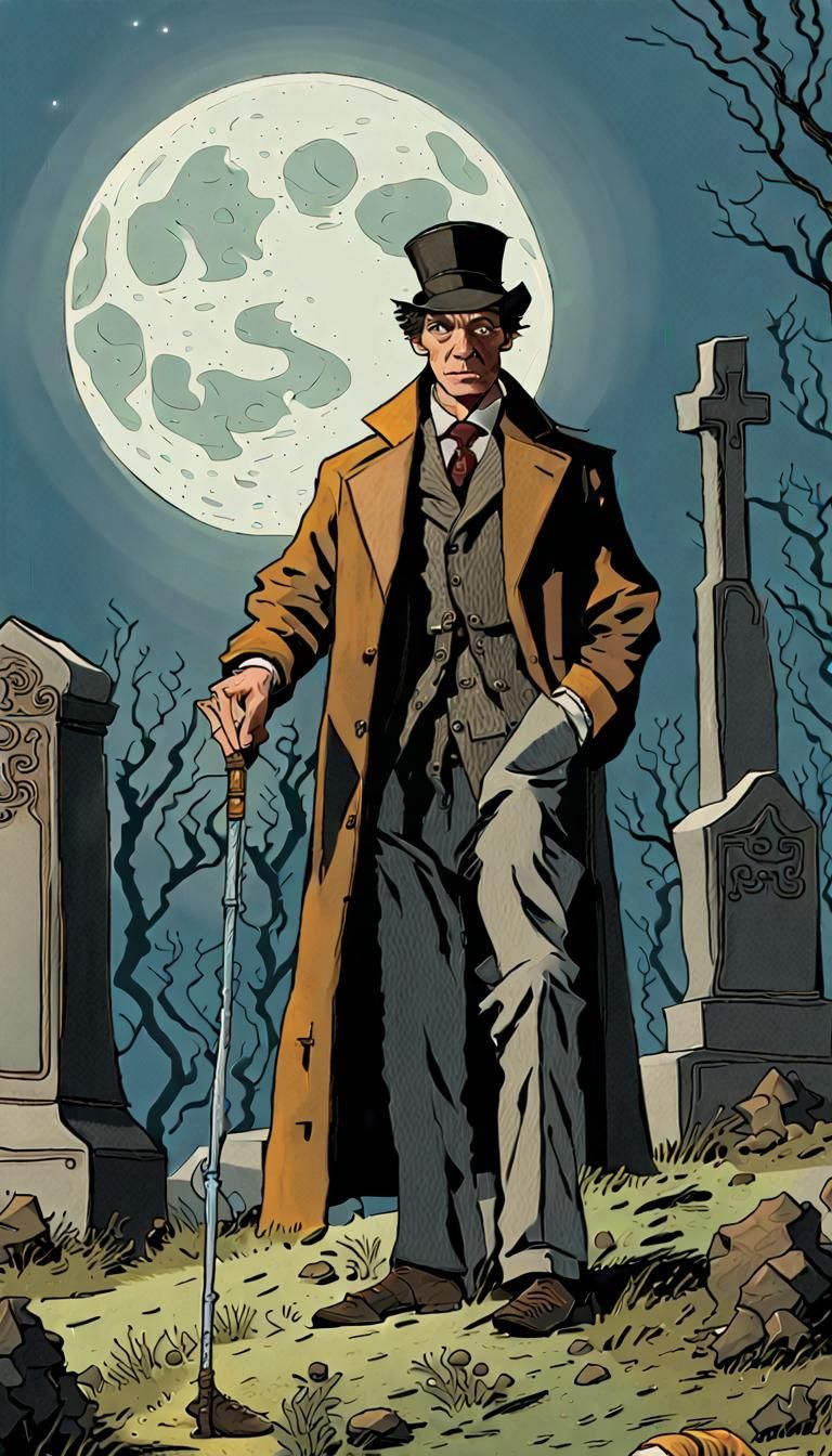 Sherlock Holmes Confronts Mummy Gnoll in Graveyard