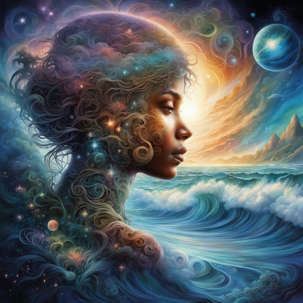 Ethereal Fantasy Portrait in Intergalactic Caribbean Beach S...