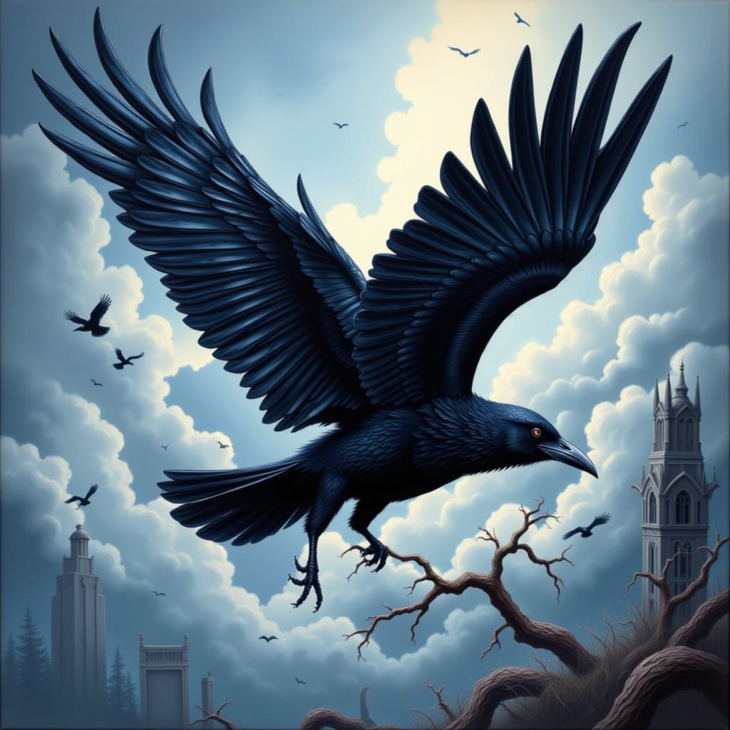 Raven in Flight: Majestic Bird Soaring