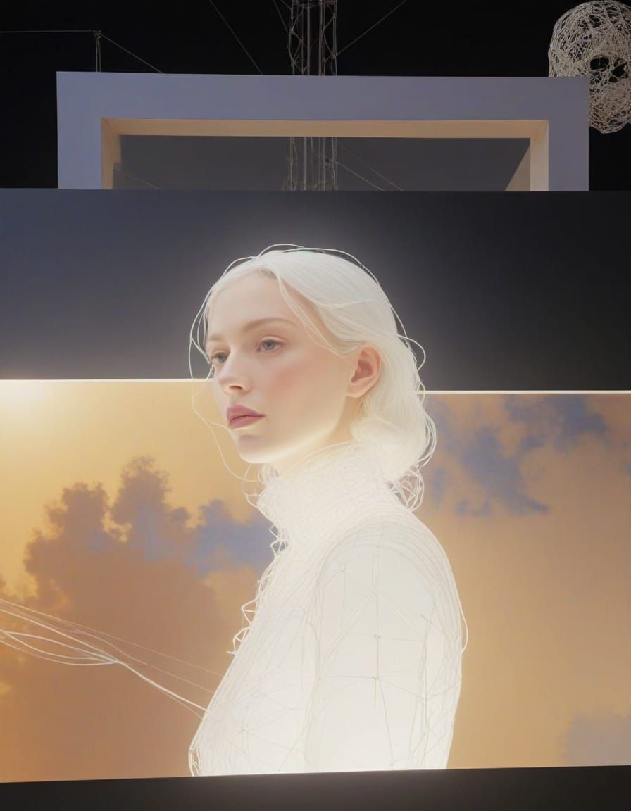 Surreal Wire Sculpture Head and Tower Interact