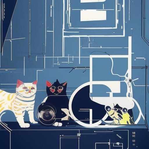 Cats in Shared Space: Geometric Bauhaus Pop Art