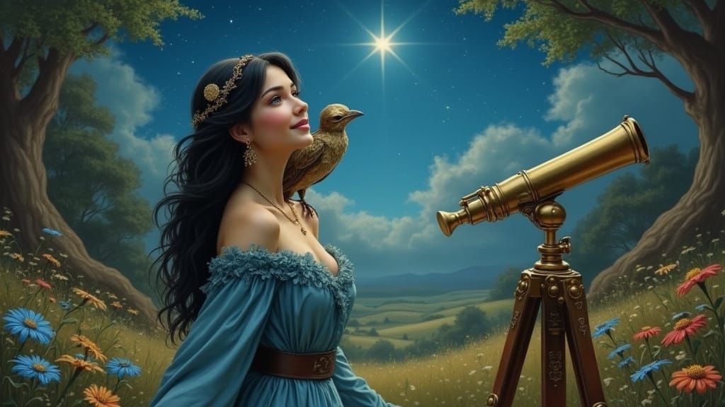 Enchanted Fairy Astronomer Gazing at Starry Skies