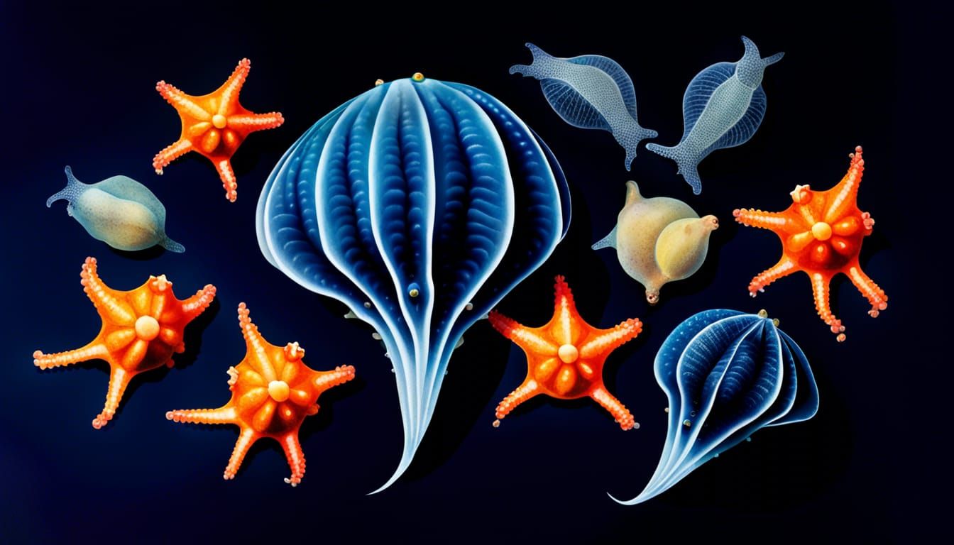 Noctilucent Sea Life in Deep Blue Ocean