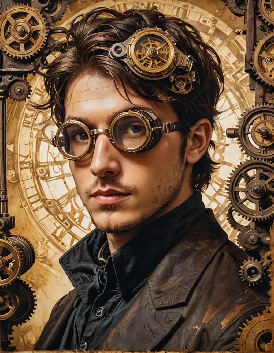 Silhouette of a male face, 23 years old, modern European ink...