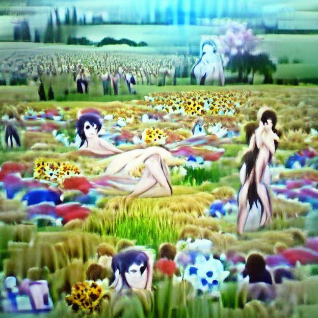 Anime Style Nude in Flower Field