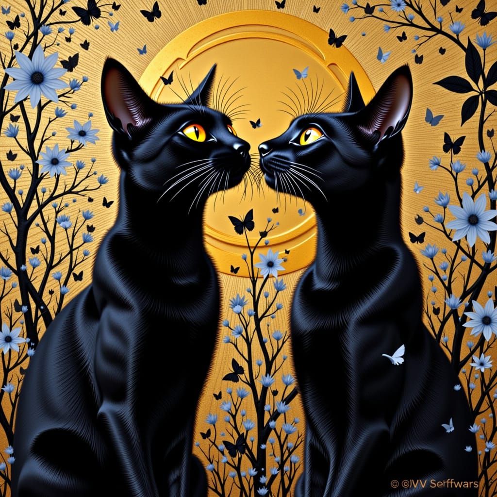 black cats, against abstract Exploding Splash art liquid fre...