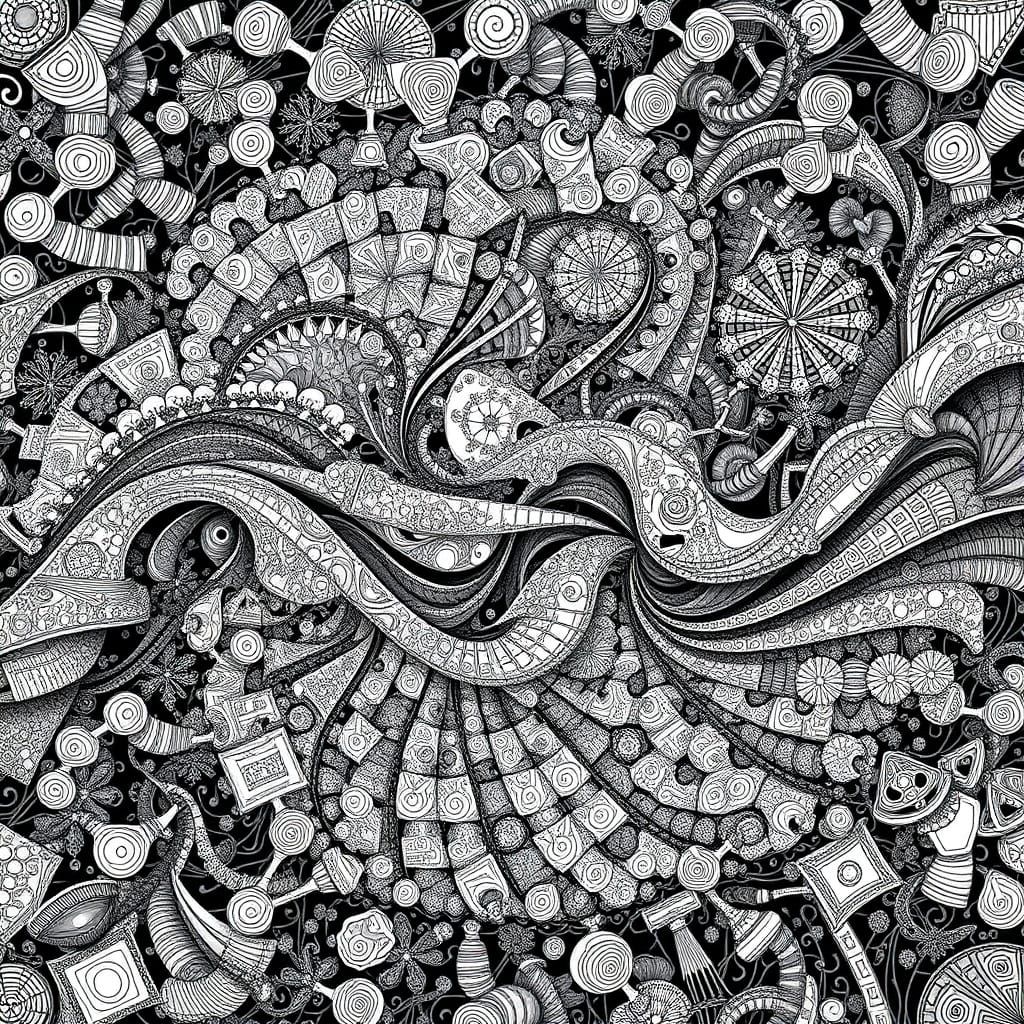 Abstract Fractal Pattern with Zentangle Details in 4K