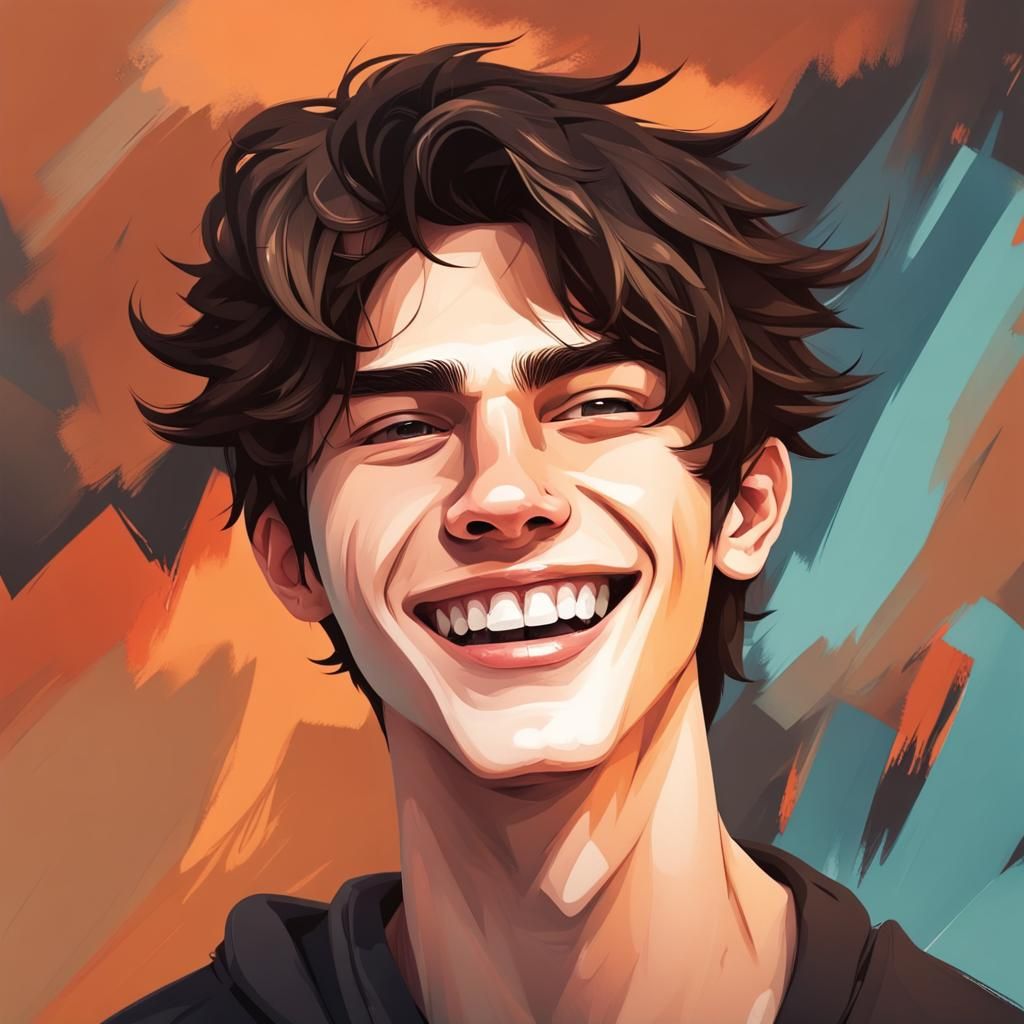 Laughing Teenage Guy Portrait in Abstract Style