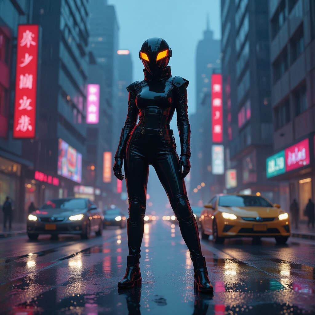 Futuristic Iguana in Neon Cityscape at Dusk