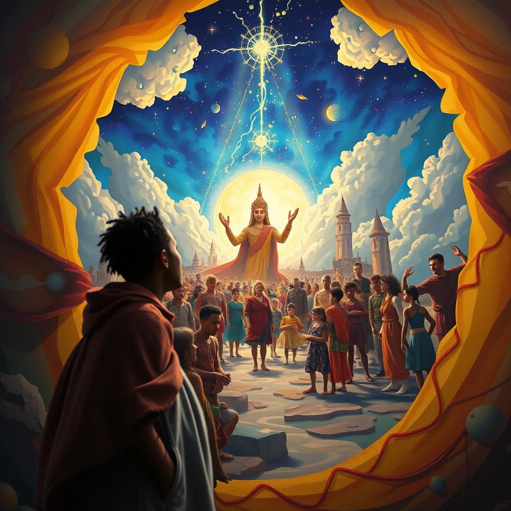 Visionary Mural of Unity and Resilience, in Fantastical, Det...