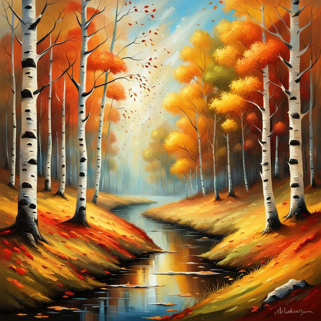 Autumn Landscape Painting in Alexander Jansson Style