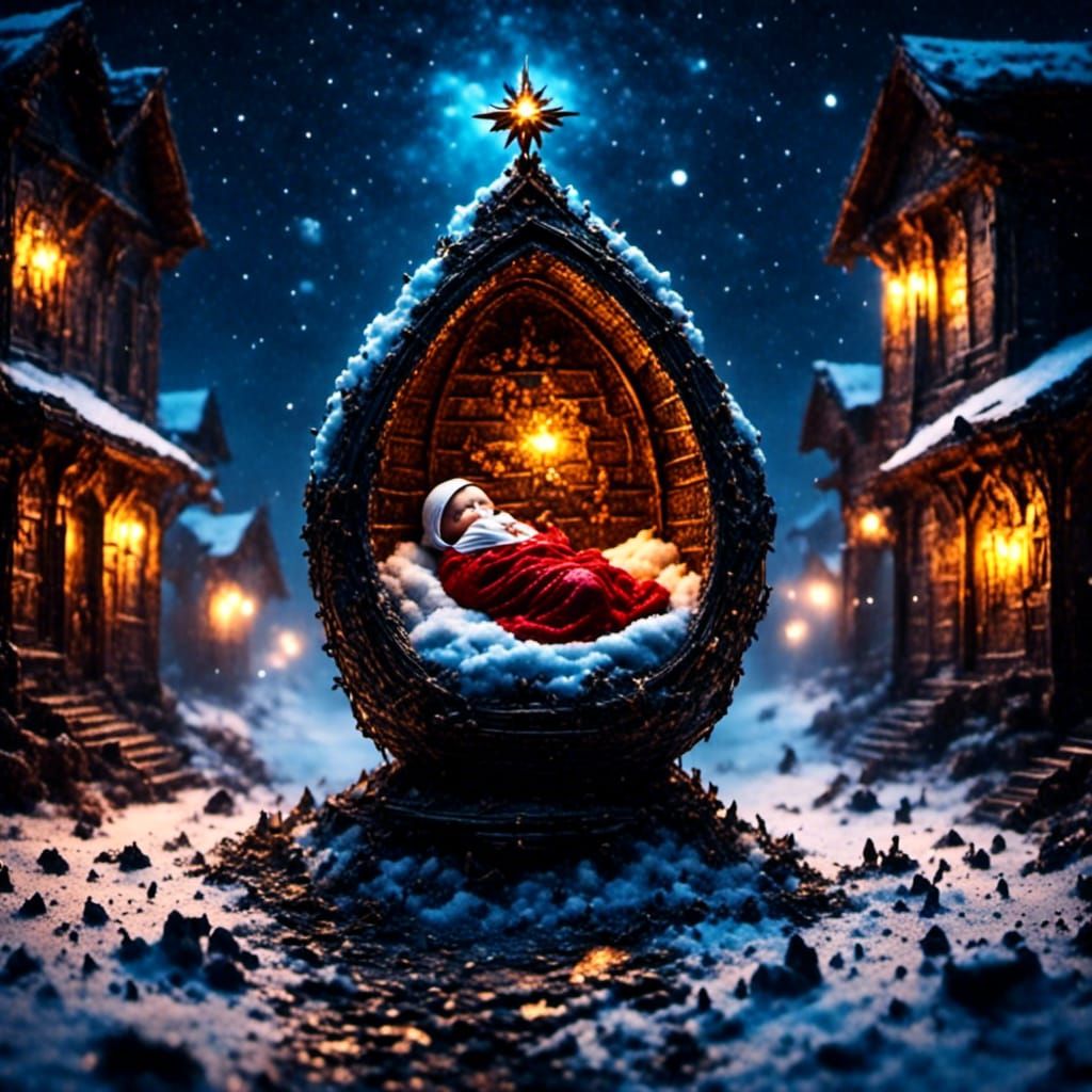 Surreal Night Scene: Baby Jesus and Ethereum Wormhole