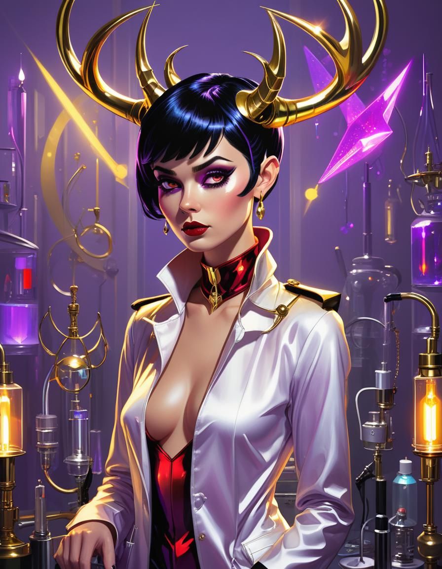 Laboratory Woman with Stag Antlers in Hewlett Style