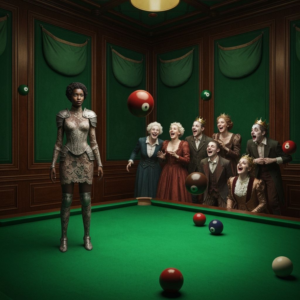 Woman in Armour on Giant Snooker Table