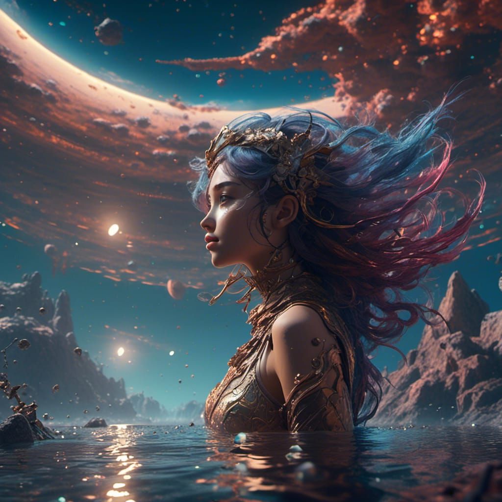 Girl Swimming on Moon: Detailed Matte Painting