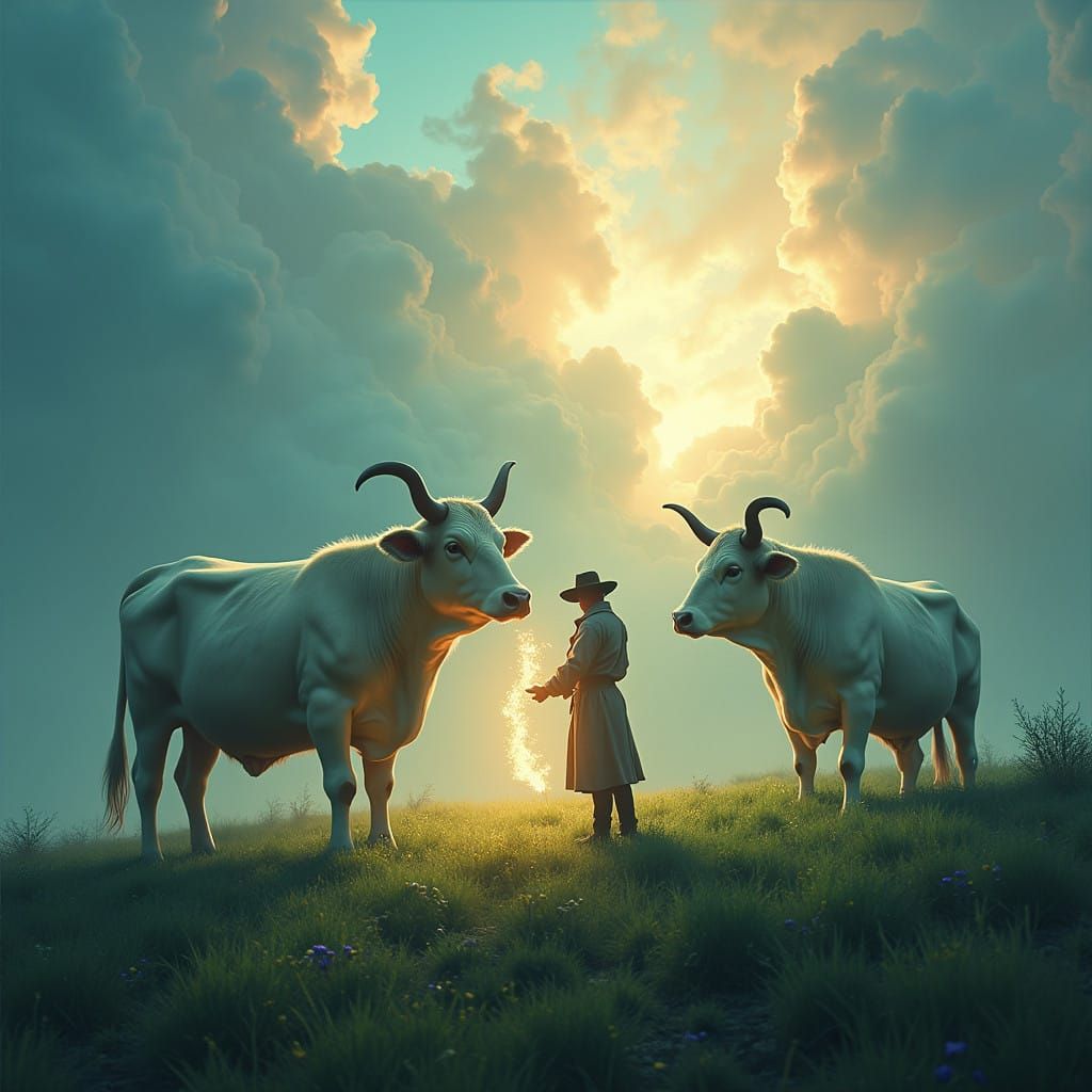 Mystical Cows Breathe Ethereal Life