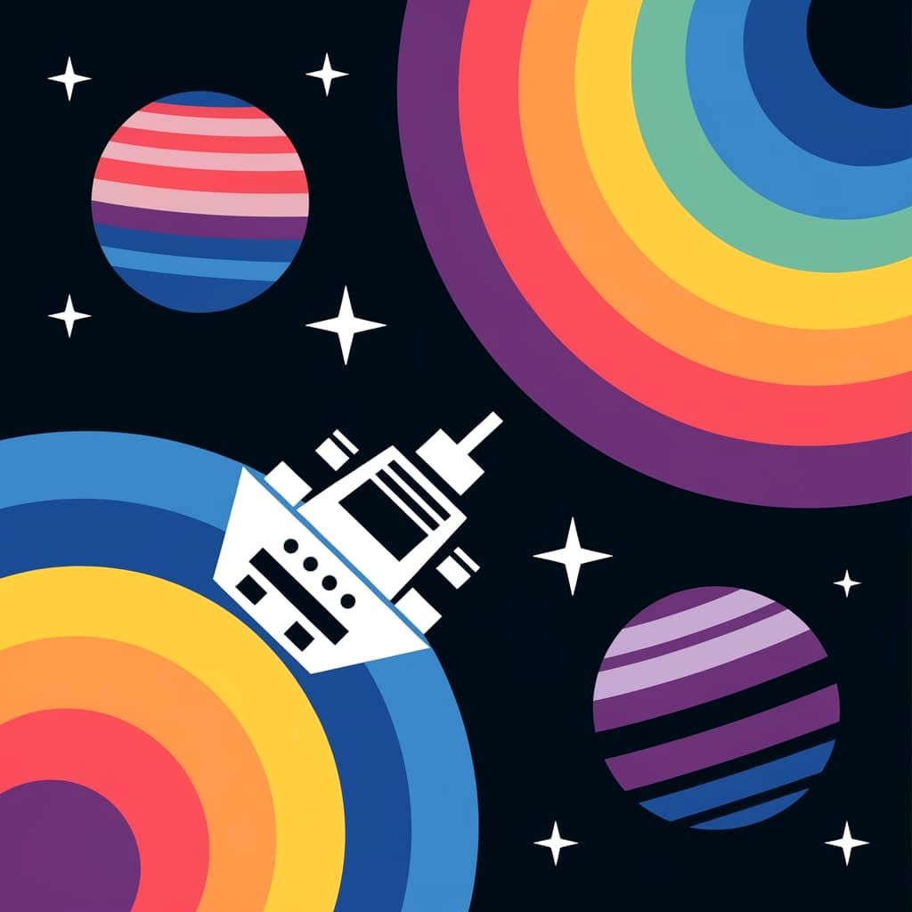Colorful Deep Space Scene with Stars and Ship