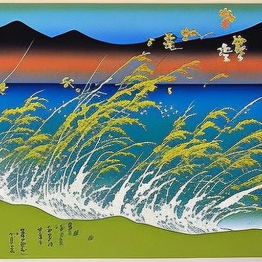 Japanese Fishermen Fish in Grass, Hokusai Style
