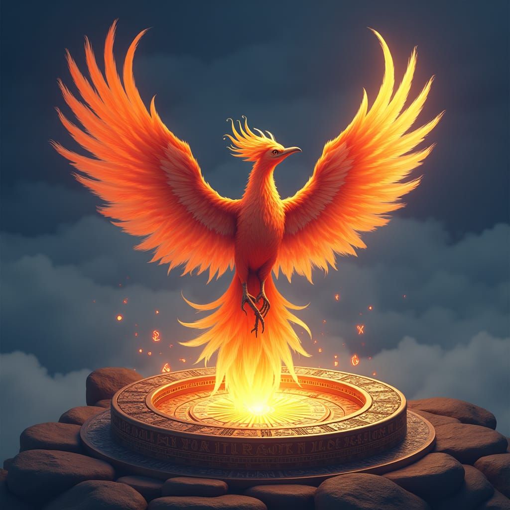 Phoenix Rising from Mystical Compass: Fantasy Concept Art