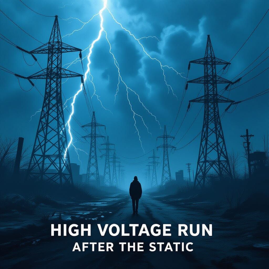 Electrical Storm Over Wasteland with Broken Towers