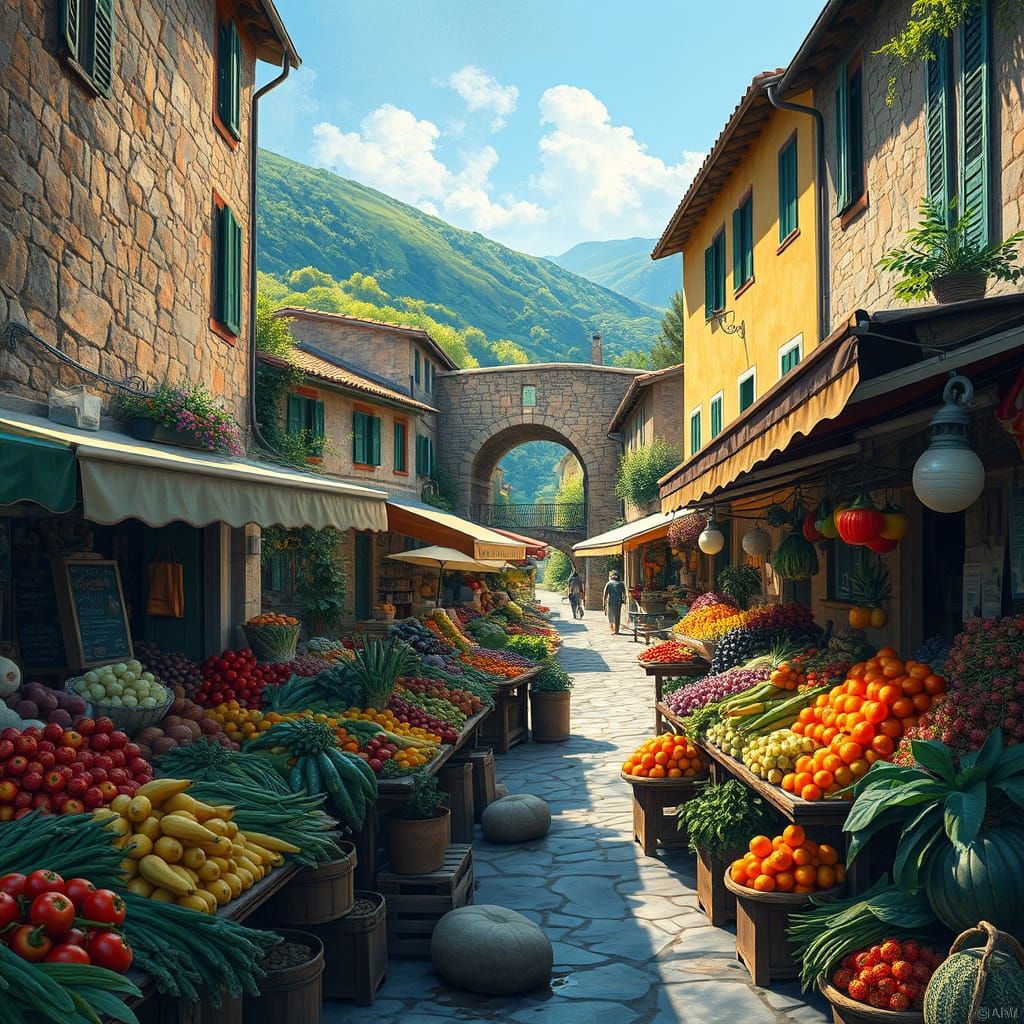 Italian Village Market with Rolling Hills