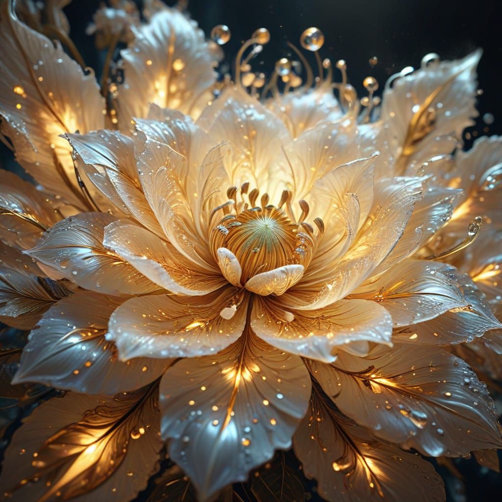 Glowing Fractal Flower in Warm Light, Intricately Detailed i...
