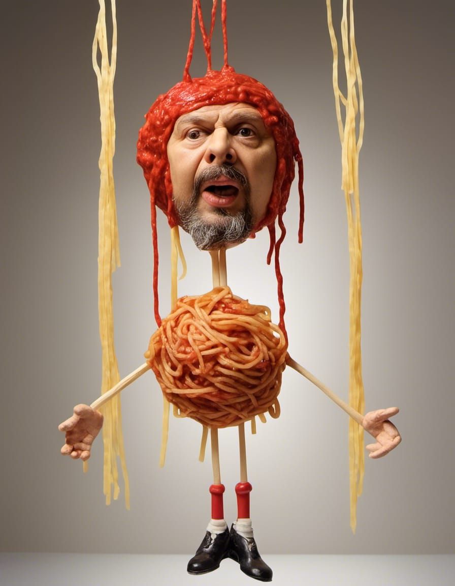 Meatball Marionette on Spaghetti Strings: Photorealistic Sur...