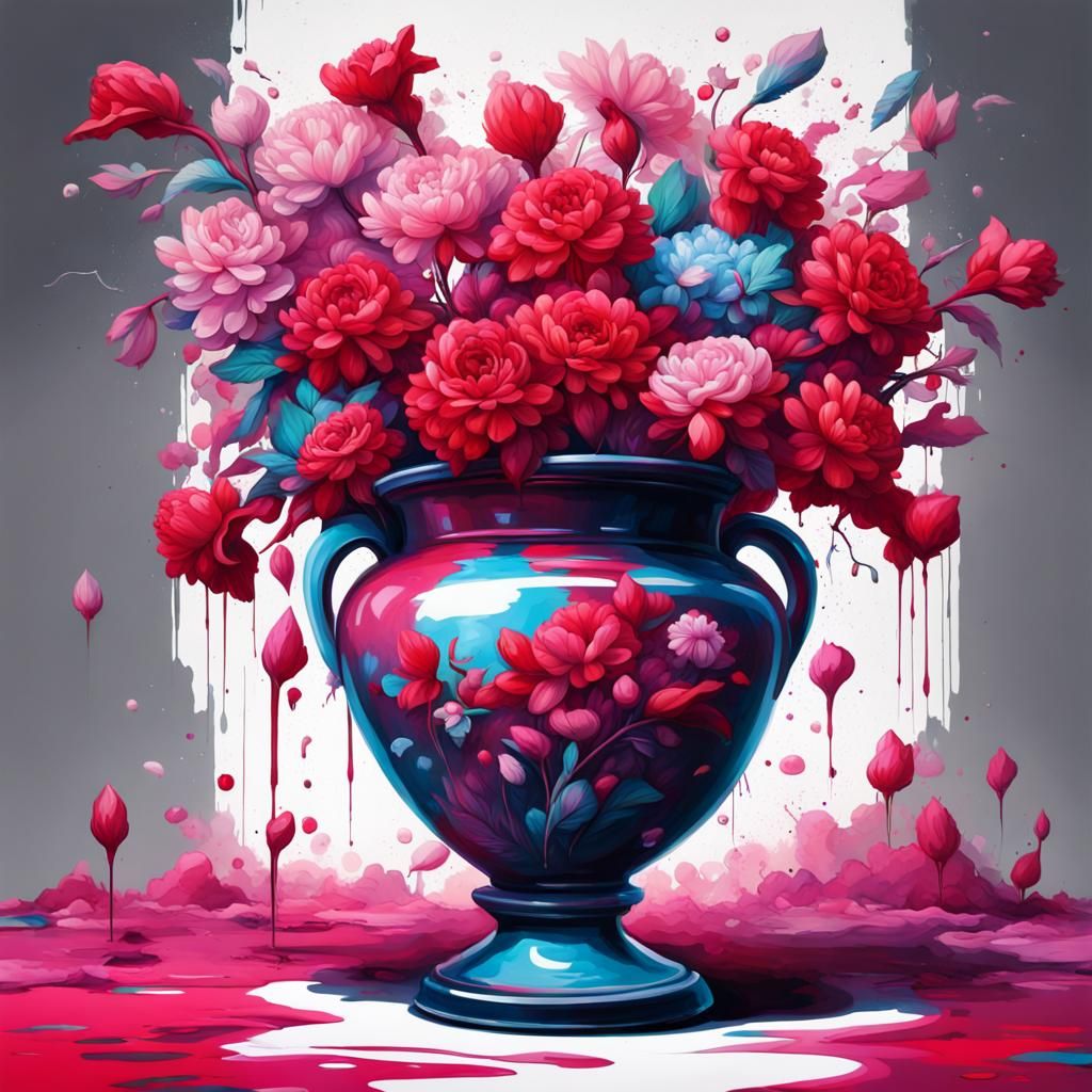 Angelic Transformation: Ruby Vase in Graffiti Art Style