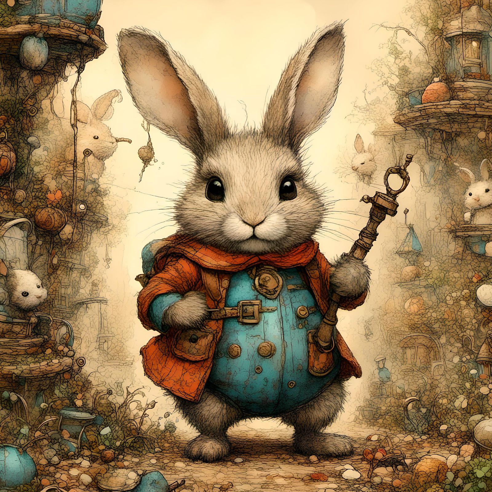 Cutest Rabbit Illustration in Vintage Style