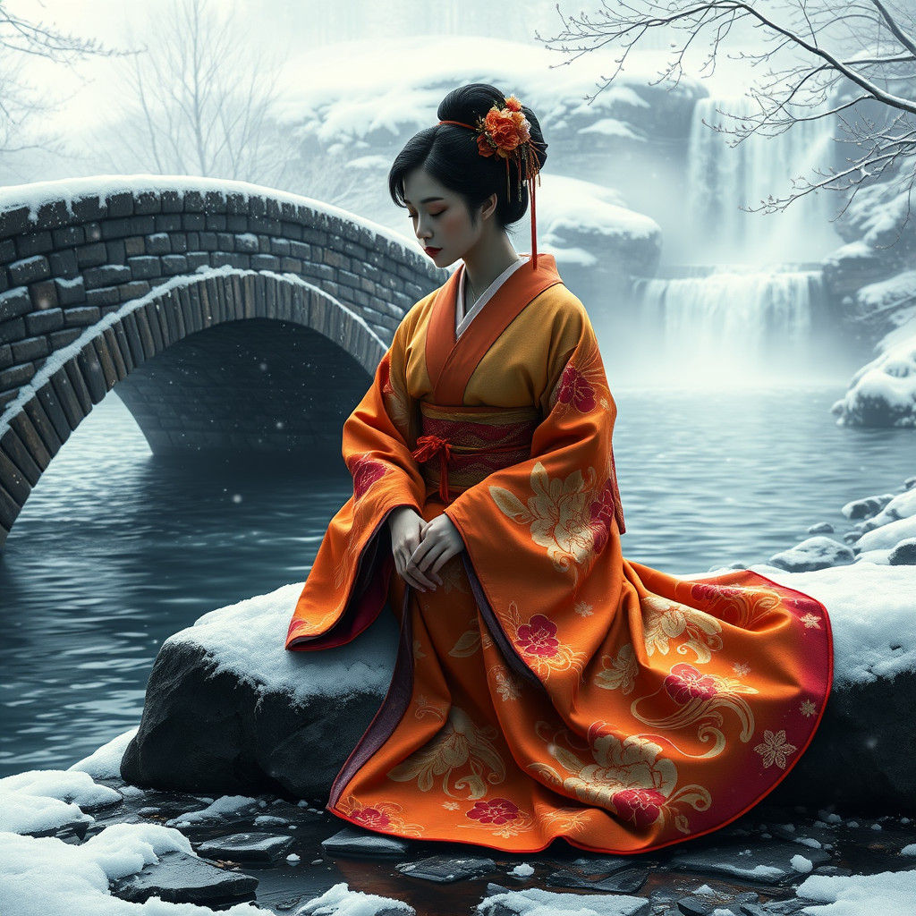 Mourning Geisha in Winter Wonderland