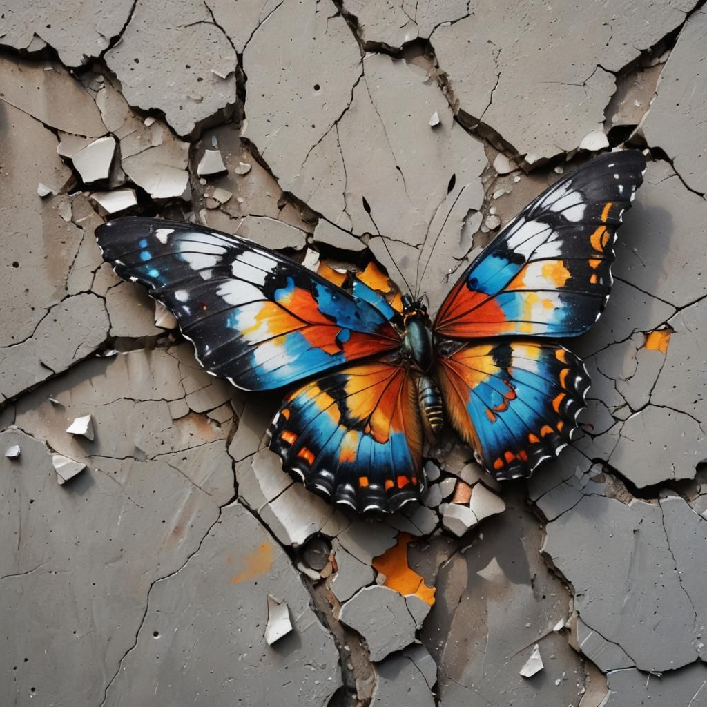 Butterfly Graffiti Art on Concrete Wall