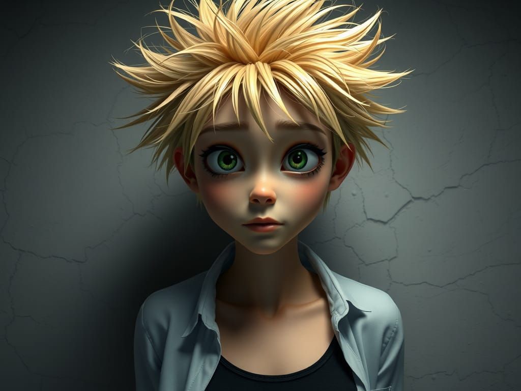 Bizarre Blonde Woman in Pixar-Style 3D Art