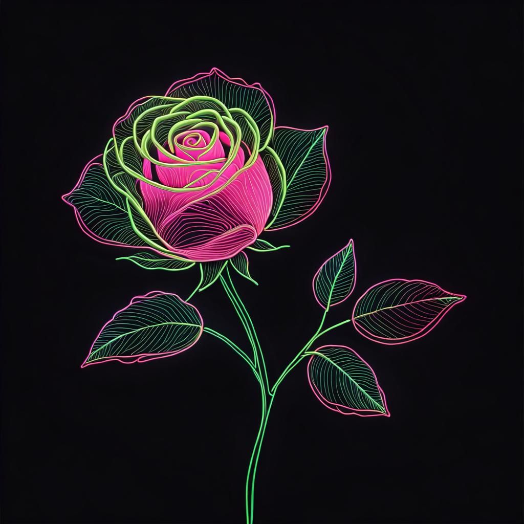 Neon Pink and Green Geometric Rose Line Art