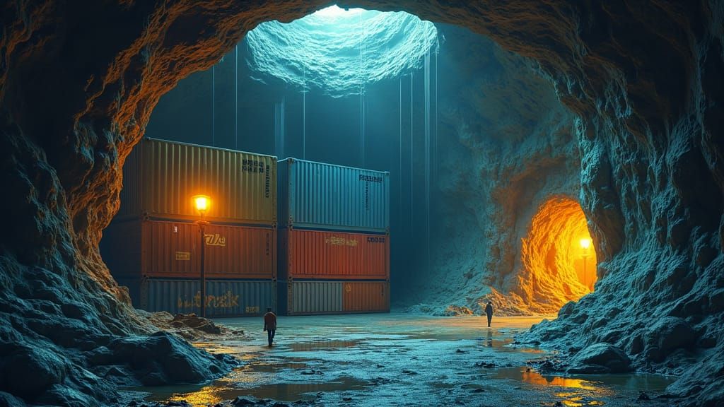 Cyberpunk Family Shelter in Retrofuturistic Metro Tunnel