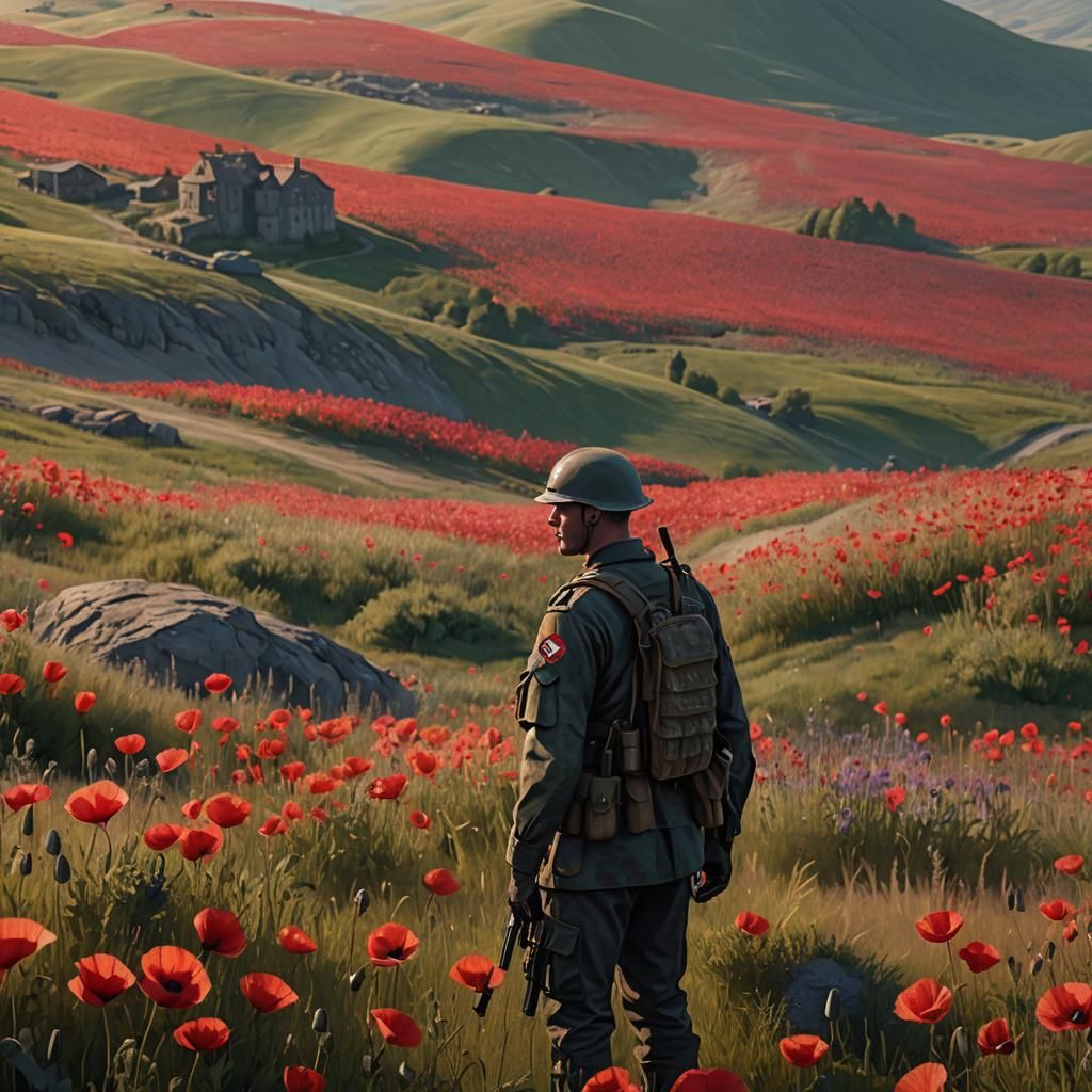 Canadian Soldier in Poppy Field: Matte Painting