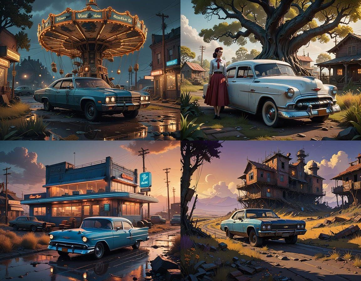 Surreal American Dream Levee in a Fantastical Sunset