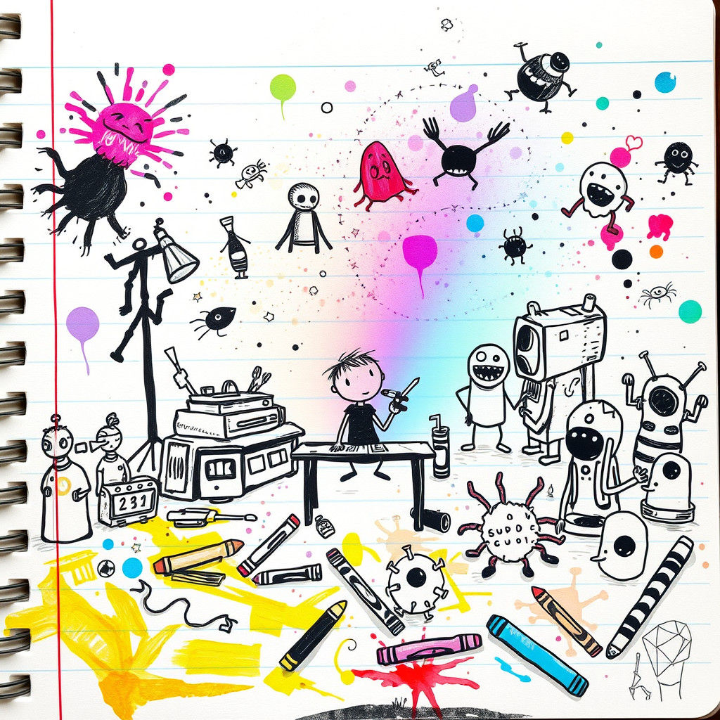 Crayon Dreamscape: Child's Imagination in a Notebook