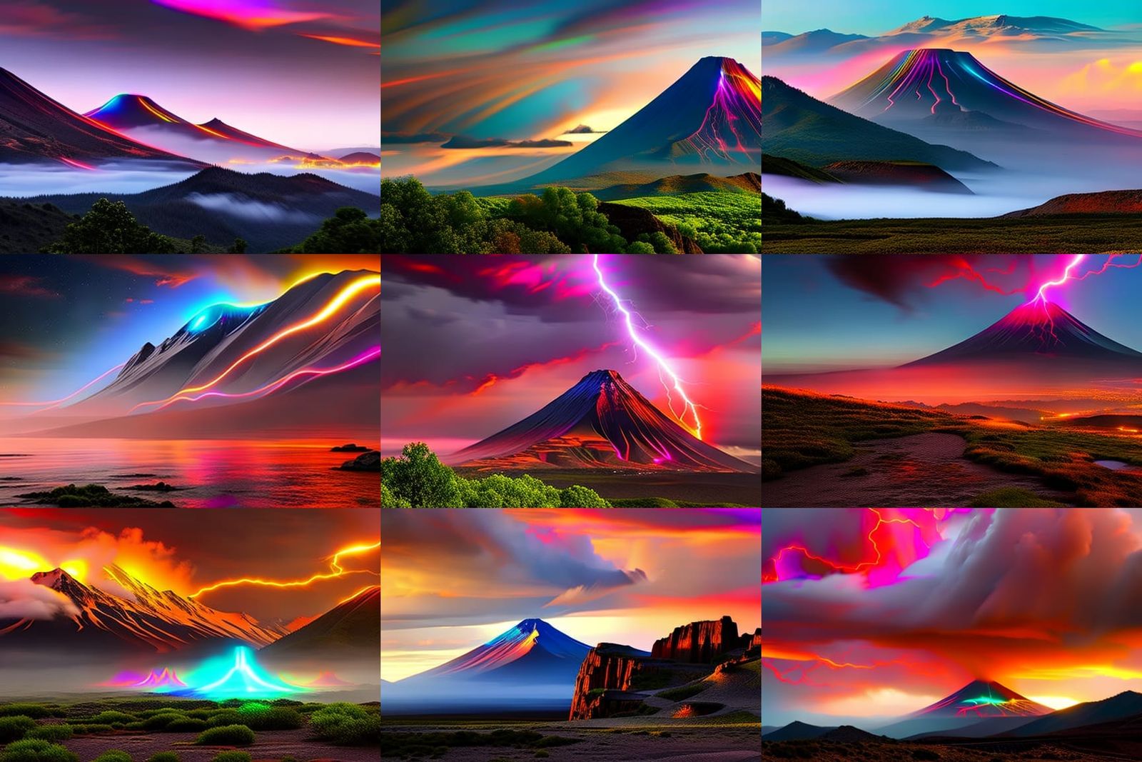 Neon Volcano Eruption in Detailed Digital Art