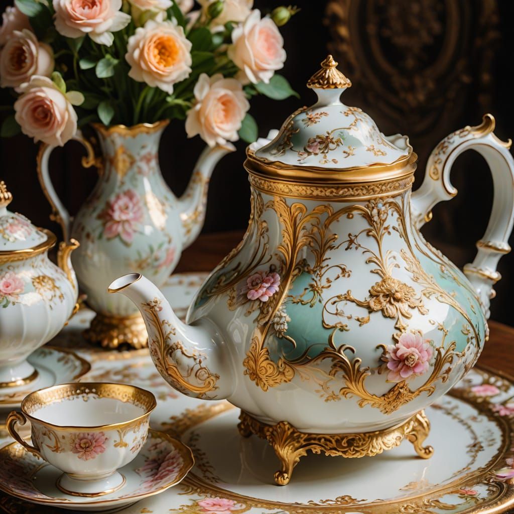 Rococo Porcelain Teapot Macro Photograph