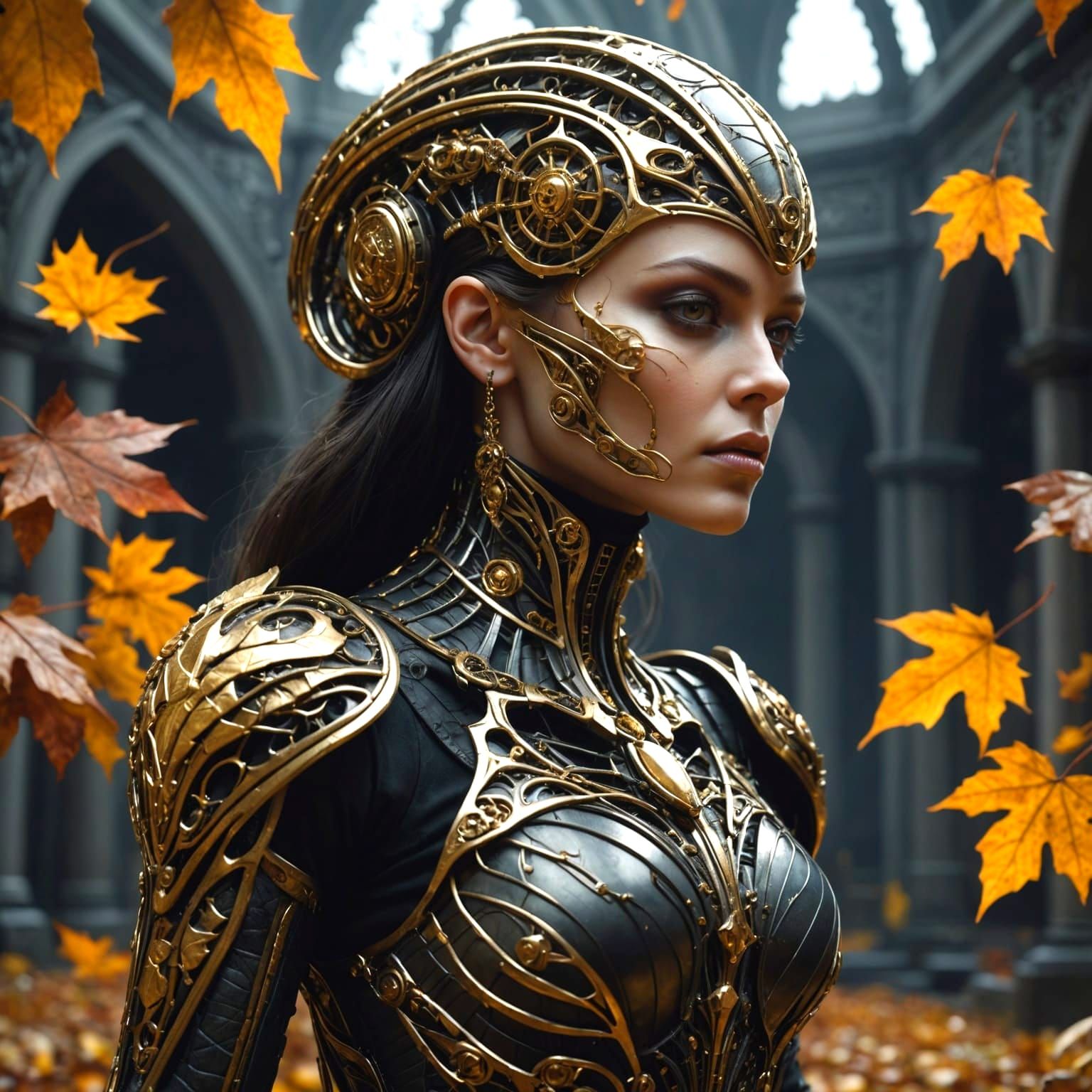 Gothic Biomechanical Alien Dance in Autumn