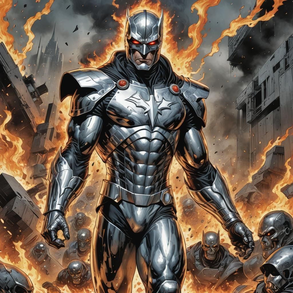 Ironclad Supervillain in Blazing Inferno Comic Art