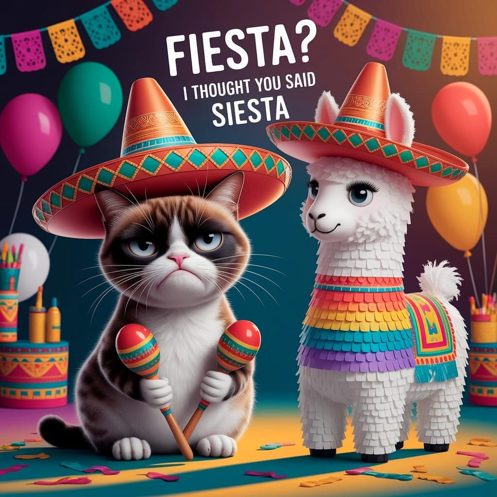 Grumpy Cat's Fiesta Fail: A Photorealistic Portrait