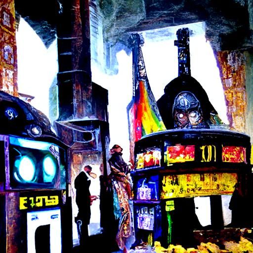 Cyberpunk Market Inspired by Art Nouveau