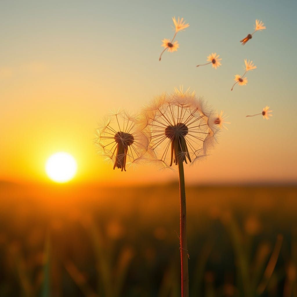 Dandelions Dancing in Sunset Light
