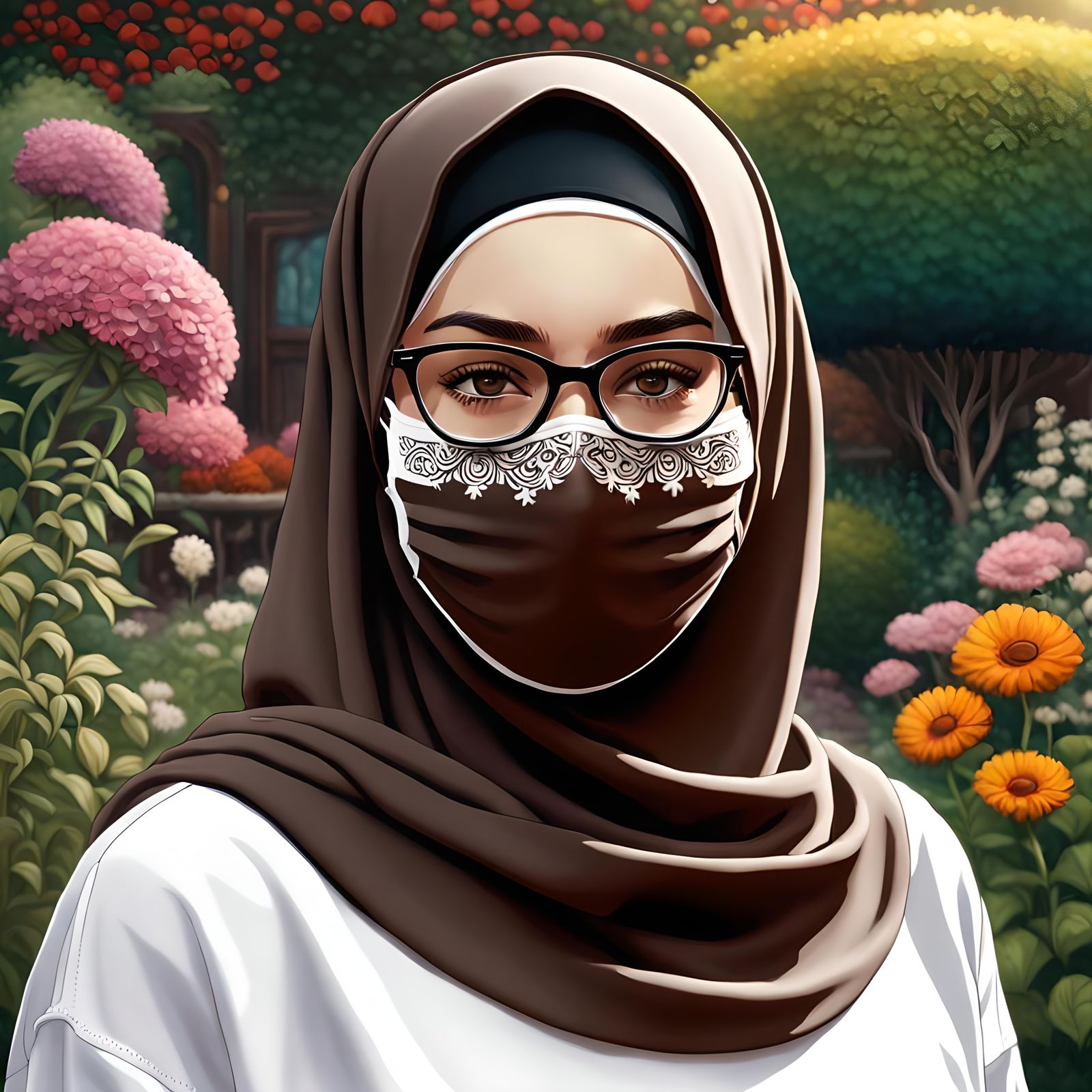 Confident Woman in Hijab with Facemask, Digital Art