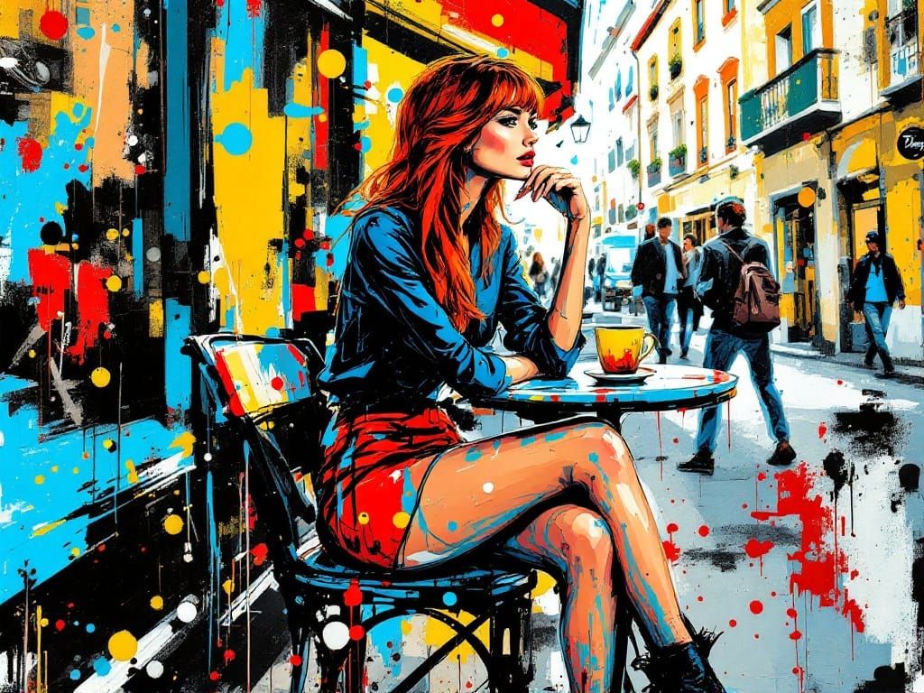 Energetic Woman in Abstract Expressionist Art